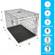 PAWOLOGY Wire Dog Crate 대형 42인치 디바이더 이중 도어 헤비 듀티 접을 수 있고 휴대할 수 있는 이동식 트레이가 있는 접을 수 있는 금속 오두막 실내 실외 42인치