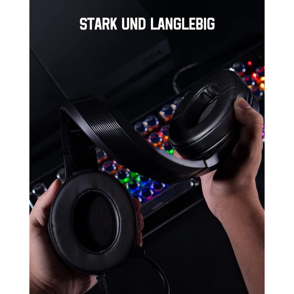 Ozeino 게임용 헤드셋 PC PS4 3D 서라운드 사운드 PS5 Mac Xbox One 스위치용 마이크 RGB 라이트가 있는 가볍고 편안한 O-트랙 소음 차단 헤드폰