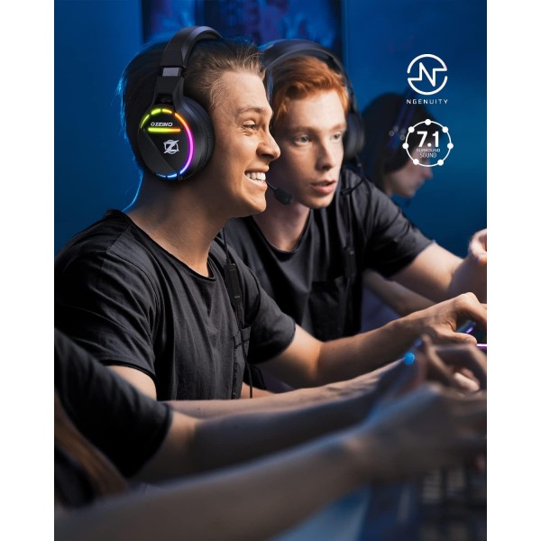 Ozeino 게임용 헤드셋 PC PS4 3D 서라운드 사운드 PS5 Mac Xbox One 스위치용 마이크 RGB 라이트가 있는 가볍고 편안한 O-트랙 소음 차단 헤드폰