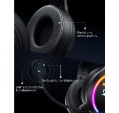 Ozeino 게임용 헤드셋 PC PS4 3D 서라운드 사운드 PS5 Mac Xbox One 스위치용 마이크 RGB 라이트가 있는 가볍고 편안한 O-트랙 소음 차단 헤드폰