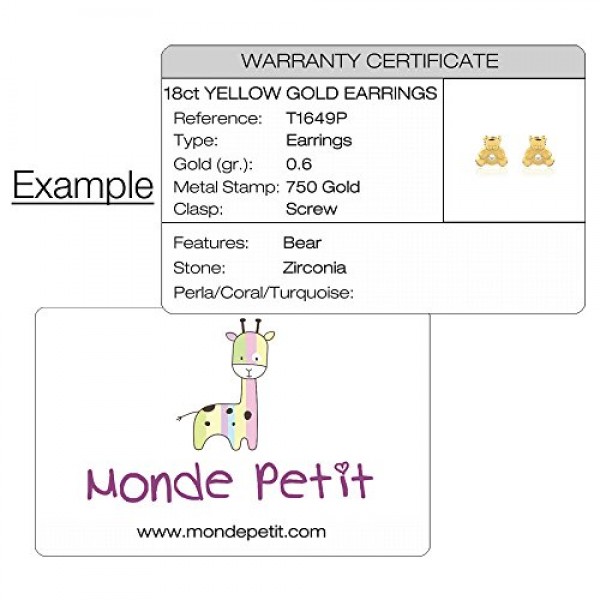 Monde Petit T1843P 여성용 및 아동 귀걸이 18 캐럿(750) 화이트 골드, 스털링 실버