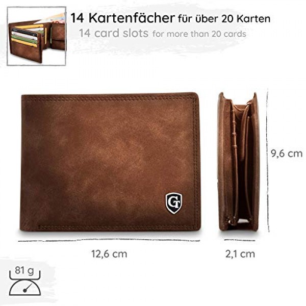 동전 수납 공간이 있는 GenTo Manhattan 대형 지갑, TÜV 테스트를 거친 RFID, NFC 보호, 남성용 및 여성용 넓은 지갑, 선물 상자가 포함된 지갑.