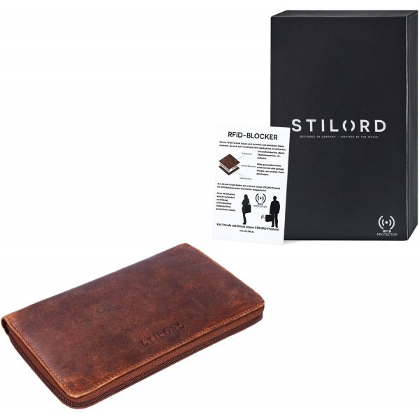 STILORD 'Emilia' 여성용 지갑 RFID 보호, 우아함, 클래식 지갑, 대형, 천연 소가죽으로 제작, 십자형 지퍼, 가죽, 색상: Kara - 꼬냑