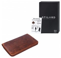 STILORD 'Emilia' 여성용 지갑 RFID 보호, 우아함, 클래식 지갑, 대형, 천연 소가죽으로 제작, 십자형 지퍼, 가죽, 색상: Kara - 꼬냑
