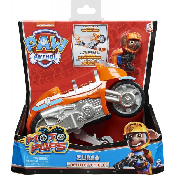 Paw Patrol Moto Pups 장난감 그림이 있는 Zuma의 모터바이크(3세 이상) 및 Moto Pups Skye의 오토바이(장난감 그림 포함) 풀백 및 휠리 기능이 있는 자동차(3세 이상 기본 차량)