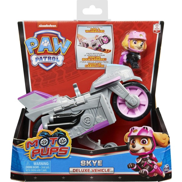 Paw Patrol Moto Pups 장난감 그림이 있는 Zuma의 모터바이크(3세 이상) 및 Moto Pups Skye의 오토바이(장난감 그림 포함) 풀백 및 휠리 기능이 있는 자동차(3세 이상 기본 차량)