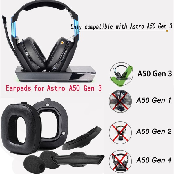 Yaowanguan A50 Gen 3 Mod Kit - Astro Gaming A50 무선 헤드셋 Gen 3, 이어 패드/컵/패드, 마그네틱 클립이 있는 액세서리(검은색 패브릭) 통기성 패브릭 모드 키트용 교체용 두꺼운 