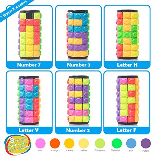 R.Y.TOYS 회전 및 슬라이드 퍼즐 디자인 특허, Fidget Toys(순서 복원/패턴 생성) 8가지 색상, 7개 레이어 - 빠른 플레이를 위한 조각 분리, 두뇌 자극, 감각 장난감, 생일 선물