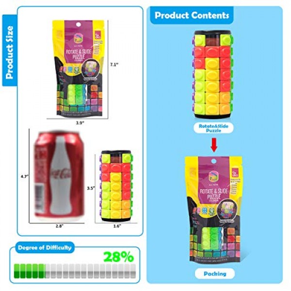 R.Y.TOYS 회전 및 슬라이드 퍼즐 디자인 특허, Fidget Toys(순서 복원/패턴 생성) 8가지 색상, 7개 레이어 - 빠른 플레이를 위한 조각 분리, 두뇌 자극, 감각 장난감, 생일 선물