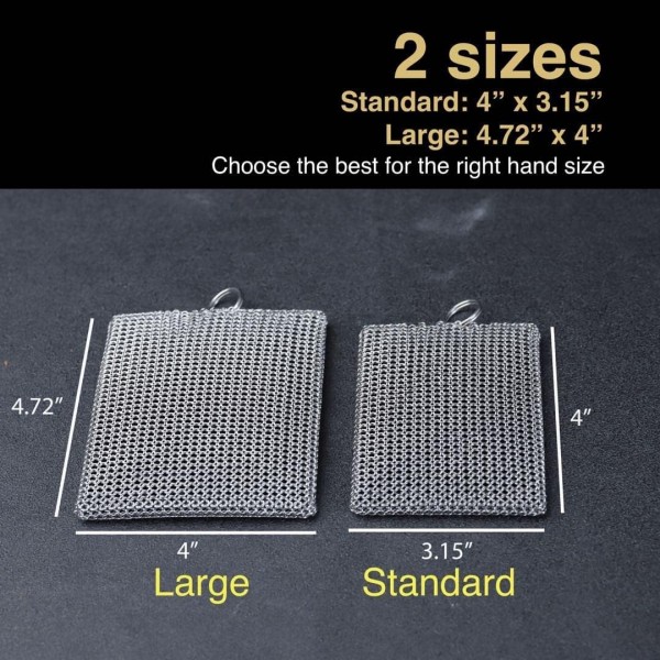 ERGONOW 주철 클리너 Chainmail Scrubber -Fine Ring- 316 스테인레스 스틸 스크러빙 스폰지 프라이팬 - 접시 - 냄비, 바베큐, 접시 (표준), 블랙 용 용접 링이있는 내장 실리콘