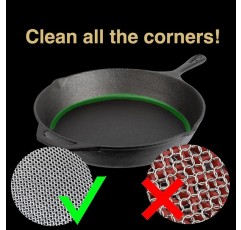 ERGONOW 주철 클리너 Chainmail Scrubber -Fine Ring- 316 스테인레스 스틸 스크러빙 스폰지 프라이팬 - 접시 - 냄비, 바베큐, 접시 (표준), 블랙 용 용접 링이있는 내장 실리콘
