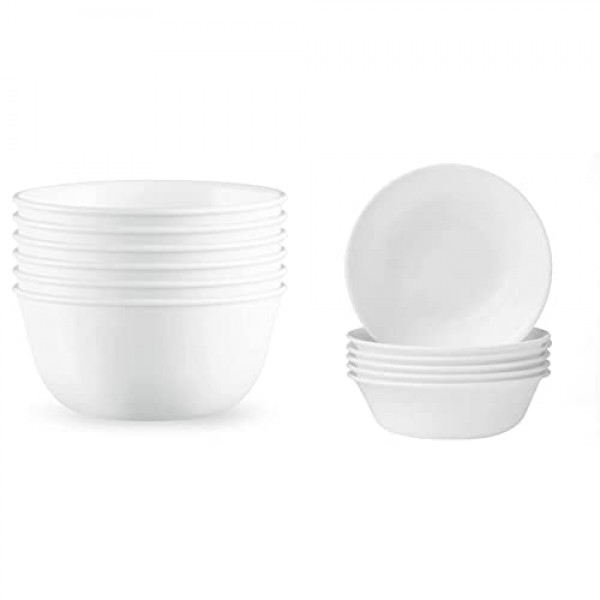 Corelle Vitrelle 28온스 수프/시리얼 그릇 6개 세트, 칩 & 균열 방지 식기류 그릇, 겨울 프로스트 화이트 & 시리얼 그릇 6개 세트 | 겨울 프로스트 화이트 18온스 재사용 가능