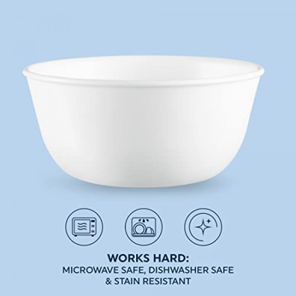 Corelle Vitrelle 28온스 수프/시리얼 그릇 6개 세트, 칩 & 균열 방지 식기류 그릇, 겨울 프로스트 화이트 & 시리얼 그릇 6개 세트 | 겨울 프로스트 화이트 18온스 재사용 가능