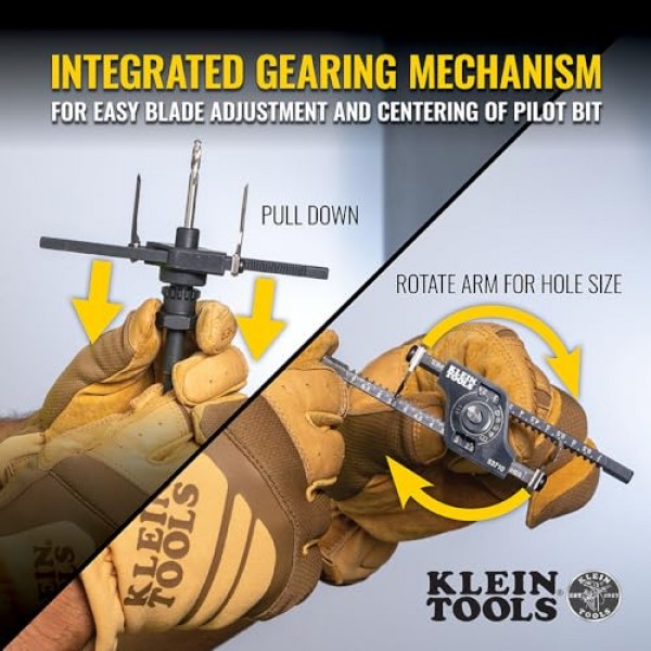 Klein Tools 53710 구멍톱, 먼지통이 있는 조정 가능한 원형 구멍 절단기, 통합 진공 포트, 건식 벽체 및 천장 타일용, 2~7인치