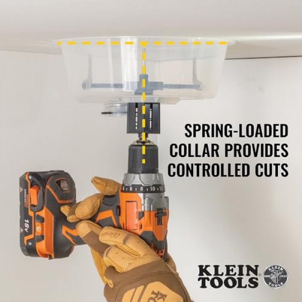 Klein Tools 53710 구멍톱, 먼지통이 있는 조정 가능한 원형 구멍 절단기, 통합 진공 포트, 건식 벽체 및 천장 타일용, 2~7인치