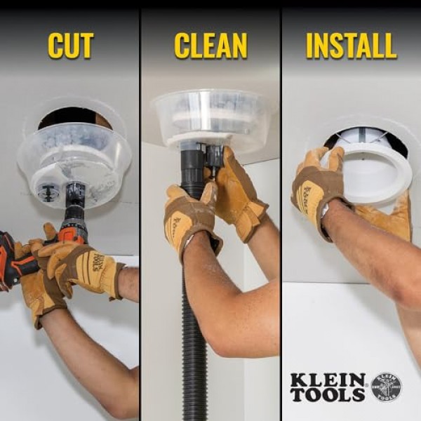 Klein Tools 53710 구멍톱, 먼지통이 있는 조정 가능한 원형 구멍 절단기, 통합 진공 포트, 건식 벽체 및 천장 타일용, 2~7인치