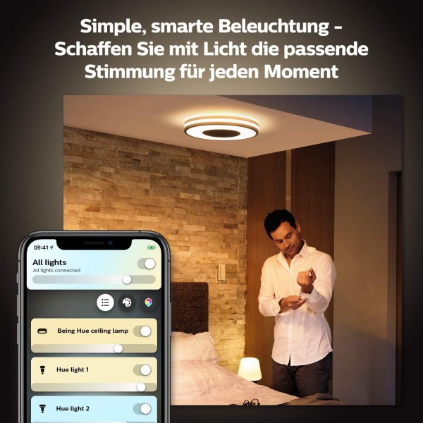 Philips Hue 화이트 앰비언트 LED 천장 조명 디머 스위치 포함, 흰색, 디밍 가능, 모든 흰색 음영, 앱을 통해 제어 가능, Amazon Alexa(Echo, Echo Dot)와 호환