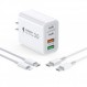 40W USB C 충전기 블록, 4포트 USB C 여행용 충전기 듀얼 포트 PD 전원 어댑터 + QC 벽면 플러그 유형 C 큐브, iPhone 15/14/13/12/11/Pro Max/XS/XR/8, iPad, Samsung, 2팩 6.6피트 케이블이 포