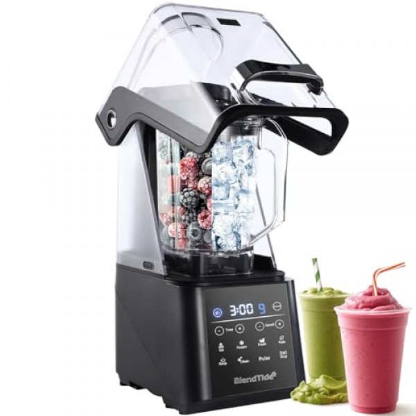 상업용 블렌더, 거품이 덜 나는 1500W 진공 블렌더, 전문가급 저소음 쉴드, 주방 타이머, 9가지 속도, 스무디용 6가지 프로그램, 냉동 음료, 자가 청소, 64온스 대량 생산