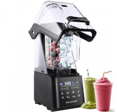 상업용 블렌더, 거품이 덜 나는 1500W 진공 블렌더, 전문가급 저소음 쉴드, 주방 타이머, 9가지 속도, 스무디용 6가지 프로그램, 냉동 음료, 자가 청소, 64온스 대량 생산