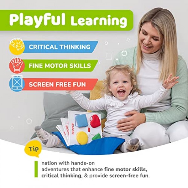 deMoca Quiet Book Montessori Toys for 1 2 3 Years Old - Busy Book 유아용 여행 장난감, 유치원 학습 활동 포함, 9 감각 유아용 교육용 장난감 1-3 소년 소녀용 활동, 파란색
