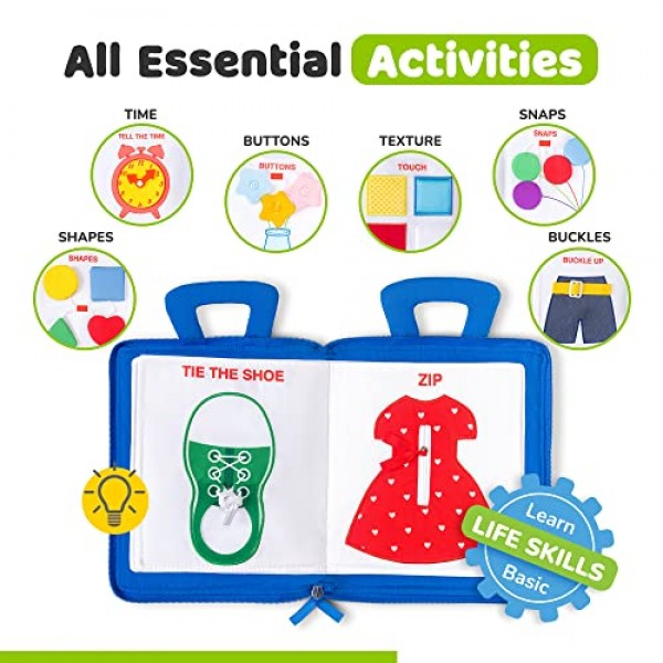 deMoca Quiet Book Montessori Toys for 1 2 3 Years Old - Busy Book 유아용 여행 장난감, 유치원 학습 활동 포함, 9 감각 유아용 교육용 장난감 1-3 소년 소녀용 활동, 파란색