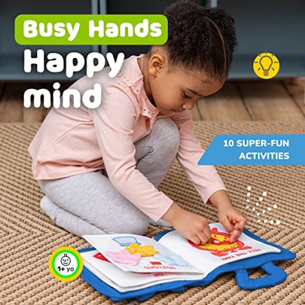 deMoca Quiet Book Montessori Toys for 1 2 3 Years Old - Busy Book 유아용 여행 장난감, 유치원 학습 활동 포함, 9 감각 유아용 교육용 장난감 1-3 소년 소녀용 활동, 파란색