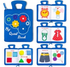 deMoca Quiet Book Montessori Toys for 1 2 3 Years Old - Busy Book 유아용 여행 장난감, 유치원 학습 활동 포함, 9 감각 유아용 교육용 장난감 1-3 소년 소녀용 활동, 파란색