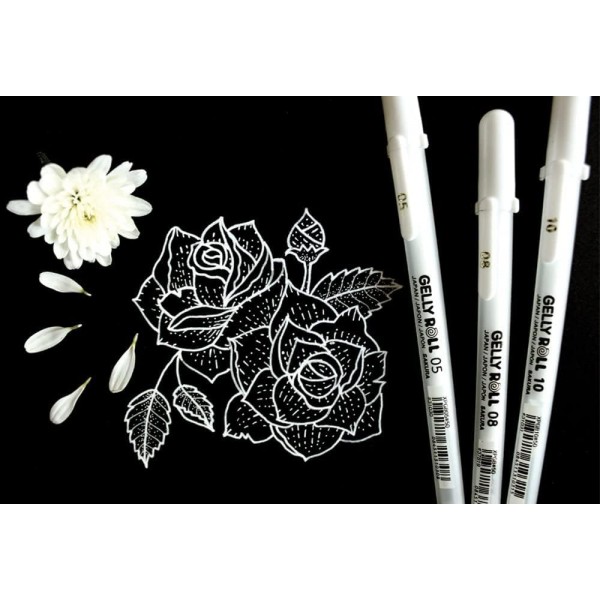 SAKURA Gelly Roll White, Bright White Stifte im Etui, 혼합 크기 05.08.10 Pigma Micron Black 05
