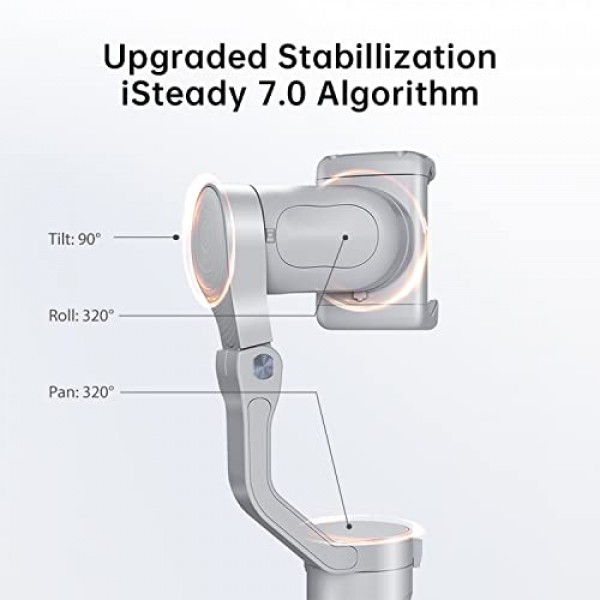 Hohem iSteady XE KIT 3축 스마트폰 짐벌 안정기(iPhone용 조명 포함) Vlog용 Android 전화 YouTube 라이브 비디오 녹화 휴대용 접이식 짐블라 안정기, 회색 콤보