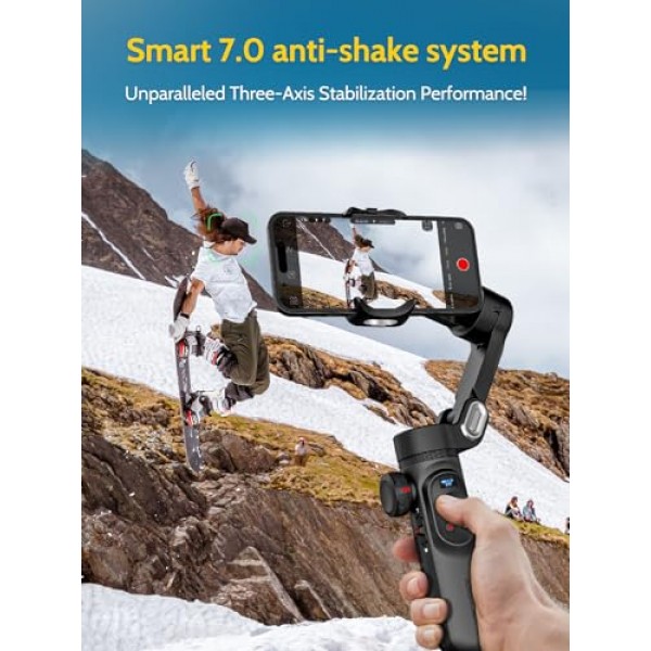 스마트폰용 짐벌 안정기, 무선 충전 기능이 있는 짐벌 iPhone 15 Pro Max/Android용 iPhone 짐벌 비디오 녹화용 접이식 3축 핸드헬드 폰 짐벌 얼굴 추적-Smart X Pro