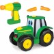John Deere 빌드 조니 트랙터, 16피스 ​​빌딩 농장 장난감 자동차, 전동 드릴이 있는 트랙터 장난감 18개월, 2, 3, 4세 소년 소녀 조니 싱글 빌드