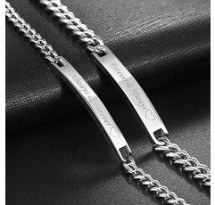 JewelryWe 발렌타인 데이 주얼리 선물 아이디어 무료 각인이 포함된 스테인레스 스틸로 제작된 한 쌍의 실버 파트너 팔찌, 스테인레스 스틸
