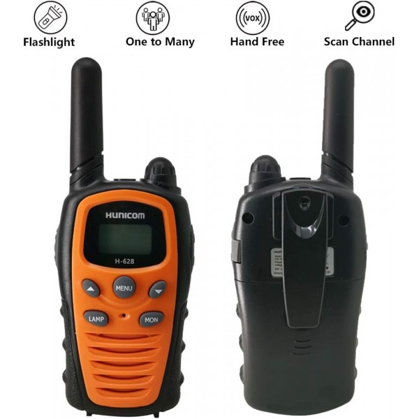 성인용 워키토키 이어버드가 있는 장거리 양방향 라디오 PMR Walky Talky VOX 핸즈프리 5KM 손전등 LCD Backit Orange + Earpiece