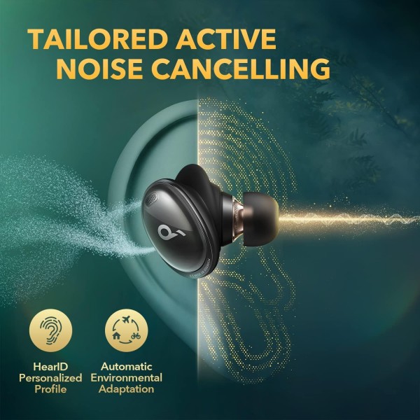 Soundcore Liberty 3 Pro ACAA 2.0, HearID ANC, Hi-Res 오디오, 마이크 6개, 32H 배터리, 듀얼 오디오 드라이버(나이트 스카이)(리퍼비시) 포함 능동형 소음 제거 헤드폰 미드나잇 블랙