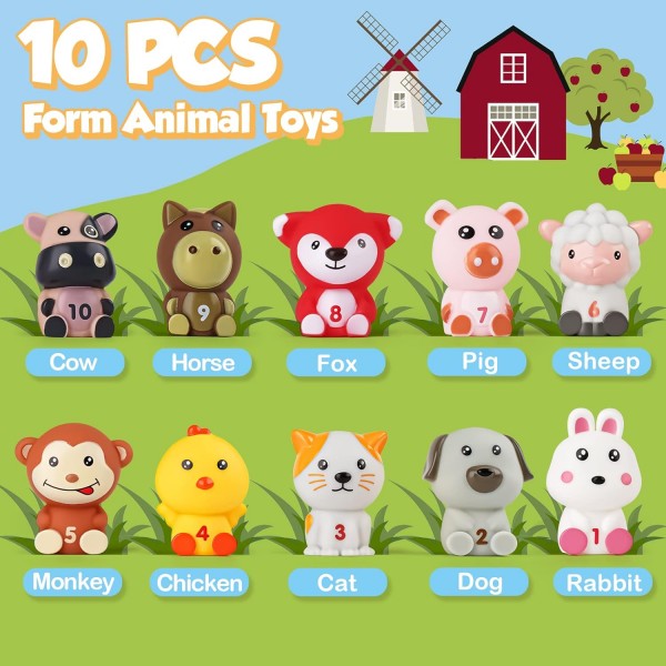 Dreamon Montessori Toys 1 2 3 세 이상 스태킹 컵 농장 동물과 아기 모터 기술 장난감 손가락 인형 스태킹 컵 교육 완구 1 2 3 Year Kids