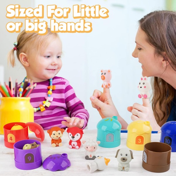 Dreamon Montessori Toys 1 2 3 세 이상 스태킹 컵 농장 동물과 아기 모터 기술 장난감 손가락 인형 스태킹 컵 교육 완구 1 2 3 Year Kids