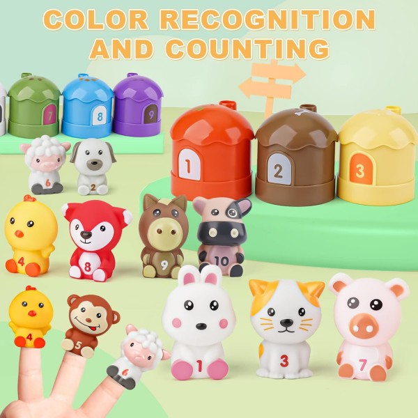 Dreamon Montessori Toys 1 2 3 세 이상 스태킹 컵 농장 동물과 아기 모터 기술 장난감 손가락 인형 스태킹 컵 교육 완구 1 2 3 Year Kids