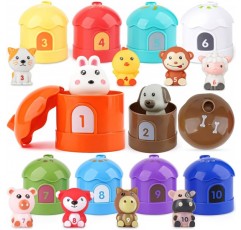 Dreamon Montessori Toys 1 2 3 세 이상 스태킹 컵 농장 동물과 아기 모터 기술 장난감 손가락 인형 스태킹 컵 교육 완구 1 2 3 Year Kids