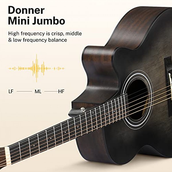 초보자 성인용 Donner 어쿠스틱 기타 40인치 장면 전환 Acustica Guitarra 번들 키트(픽업 포함) 온라인 레슨 백 튜너 카포 스트랩 미니 점보 여행 틴 오른손 블랙 브라운 DAJ-11