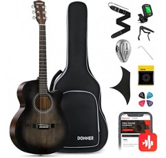 초보자 성인용 Donner 어쿠스틱 기타 40인치 장면 전환 Acustica Guitarra 번들 키트(픽업 포함) 온라인 레슨 백 튜너 카포 스트랩 미니 점보 여행 틴 오른손 블랙 브라운 DAJ-11