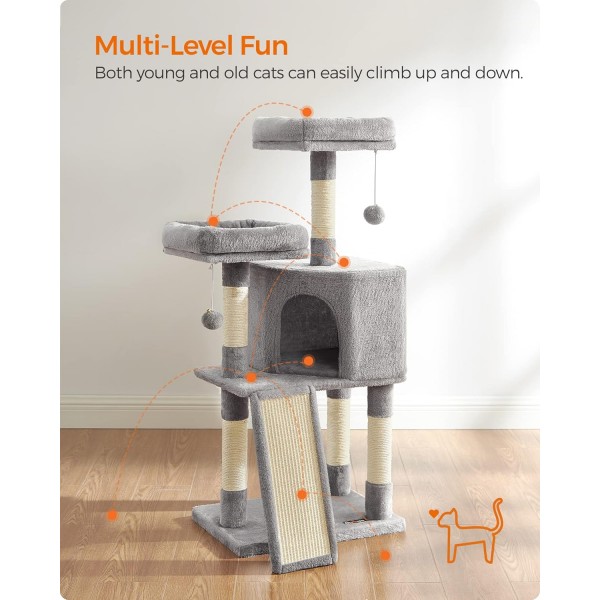 FEANDREA Small Scratching Post Cat Tree with Scratching Board Platform