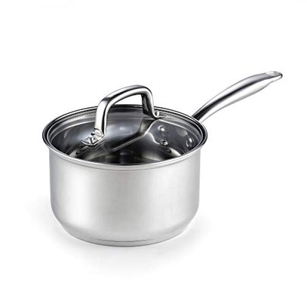 Cook N Home 2608 뚜껑 3쿼트 스테인리스 스틸 소스팬, 실버