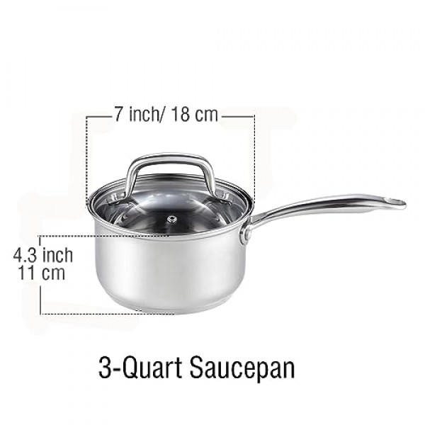 Cook N Home 2608 뚜껑 3쿼트 스테인리스 스틸 소스팬, 실버
