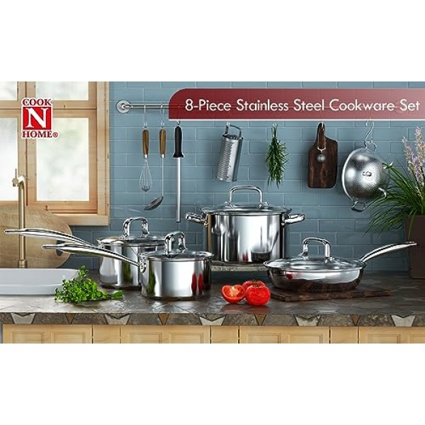 Cook N Home 2608 뚜껑 3쿼트 스테인리스 스틸 소스팬, 실버