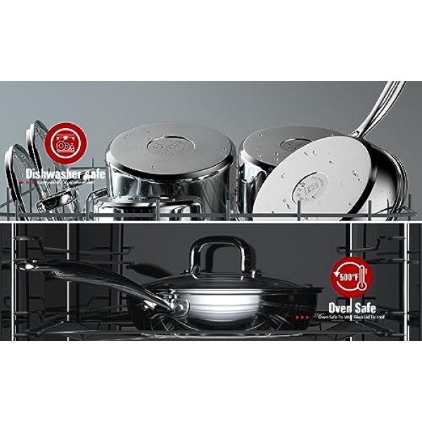 Cook N Home 2608 뚜껑 3쿼트 스테인리스 스틸 소스팬, 실버