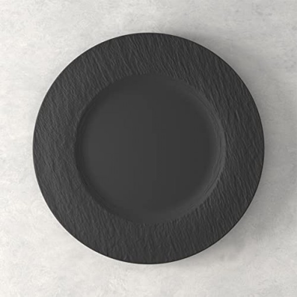Villeroy & Boch Manufacture Rock 12피스 식기 세트, 접시 및 그릇, 매트 블랙, 프리미엄 도자기, 독일산
