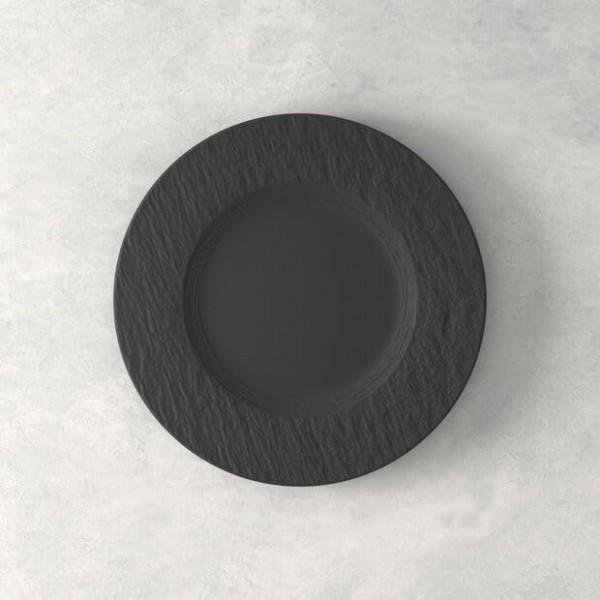Villeroy & Boch Manufacture Rock 12피스 식기 세트, 접시 및 그릇, 매트 블랙, 프리미엄 도자기, 독일산