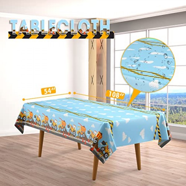 DECORLIFE 건설 생일 파티 용품 24인분, 건설 파티 플레이트, 54 x 108 식탁보, 사전 연결 배너, 트래픽 콘 센터피스 포함, 총 206개