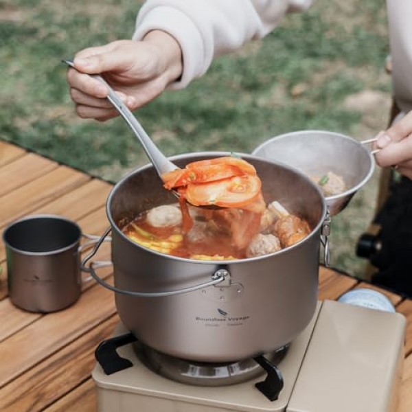 iBasingo 2.9L 야외 티타늄 냄비 뚜껑 접이식 손잡이 캠핑 교수형 조리기구 하이킹 피크닉 초경량 그릇 식기 Ti2045C